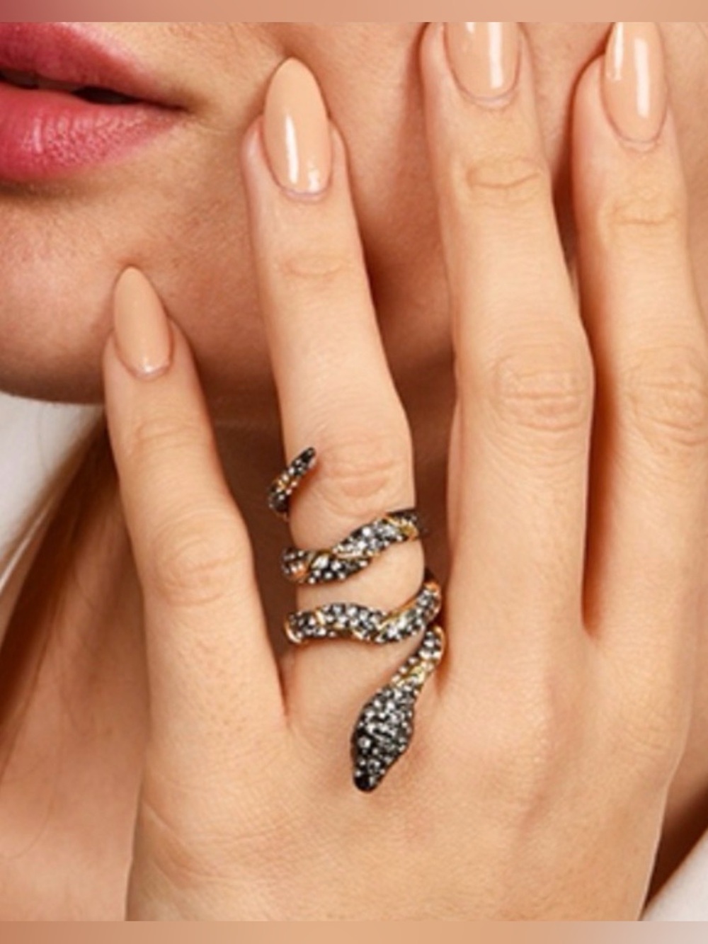 Alexis Bittar Black and Gold Crystal Snake Coil Ring